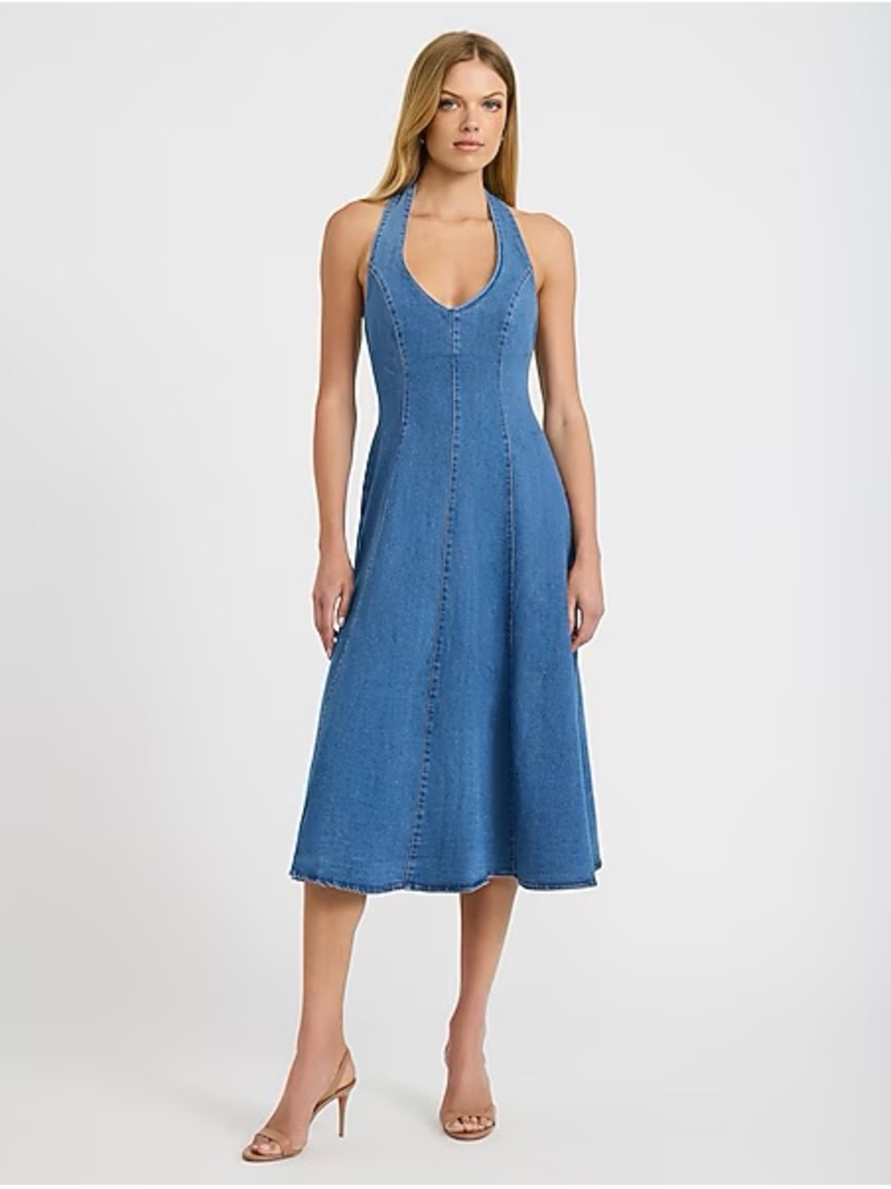 Express Denim Halter V-Neck Dress